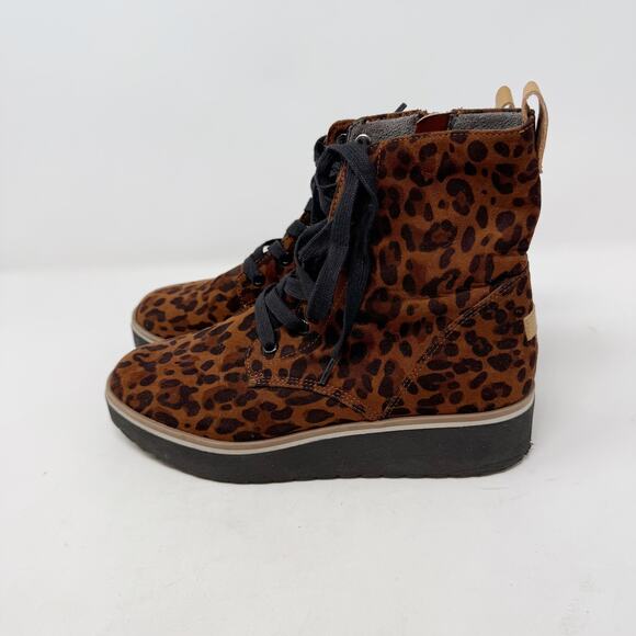 Dr. Scholls Womens 7 Brown Black Leopard Print Local Platform Bootie Lace Up - Picture 2 of 9